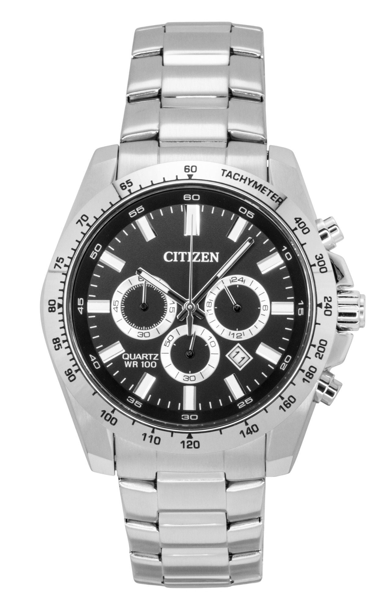 Citizen Chronograph Edelstahl Schwarzes Zifferblatt Quarz AN8230-59E 100M Herrenuhr