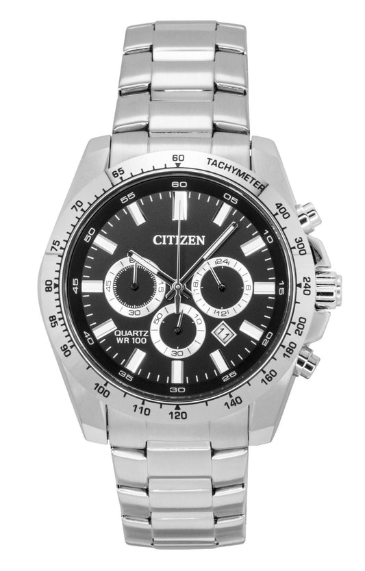 Citizen Chronograph Edelstahl Schwarzes Zifferblatt Quarz AN8230-59E 100M Herrenuhr