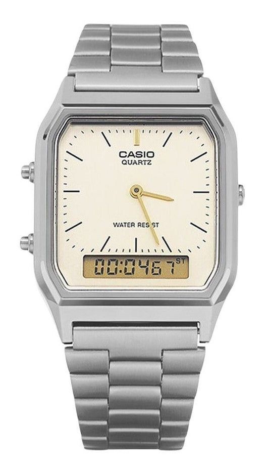 Casio Vintage Analog Digital Gray Ion Plated Quarz AQ-230GG-9A Herrenuhr