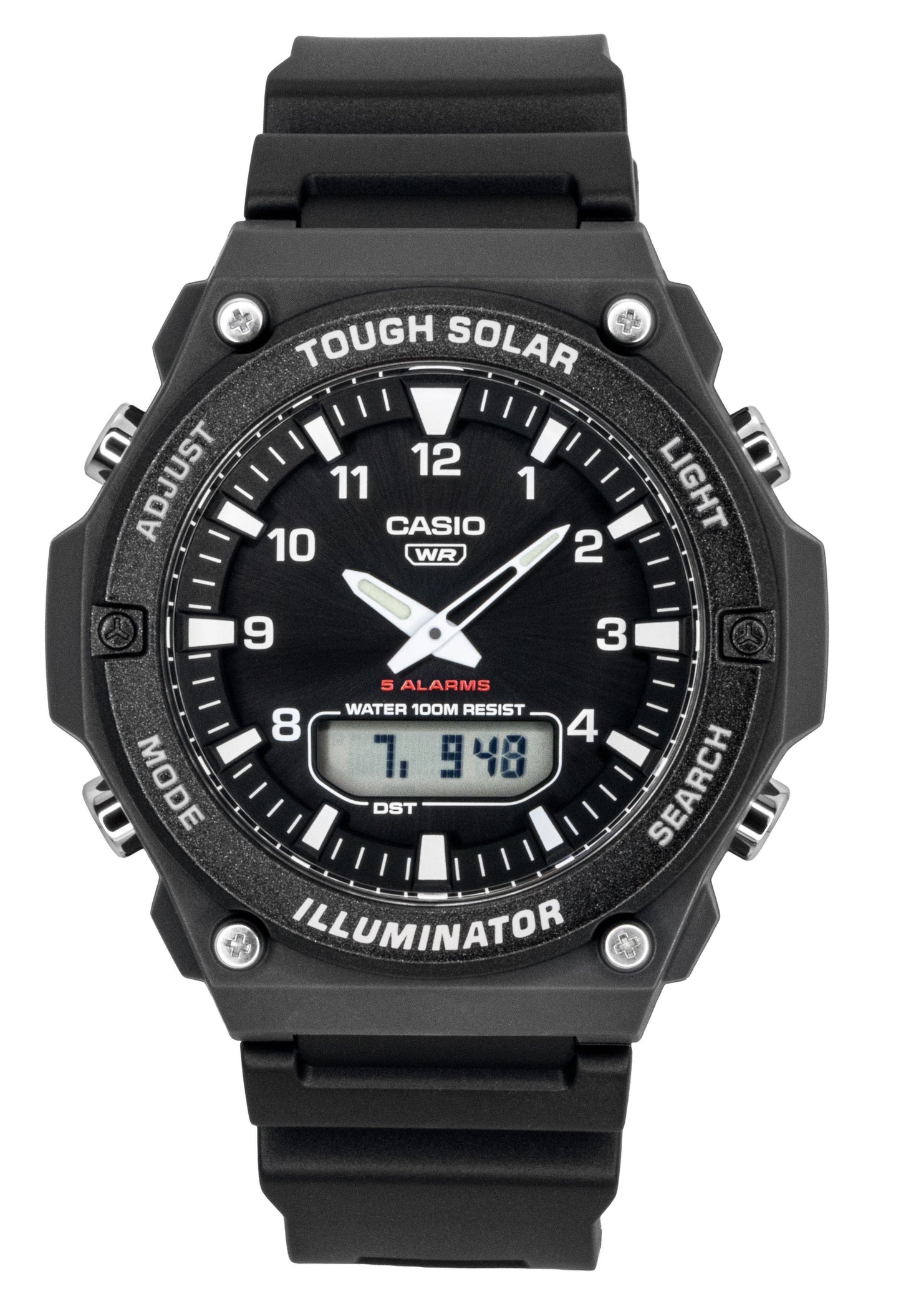 Casio Analog Digital Resin Strap Schwarzes Zifferblatt Solar AQ-S820W-1AV 100M Herrenuhr