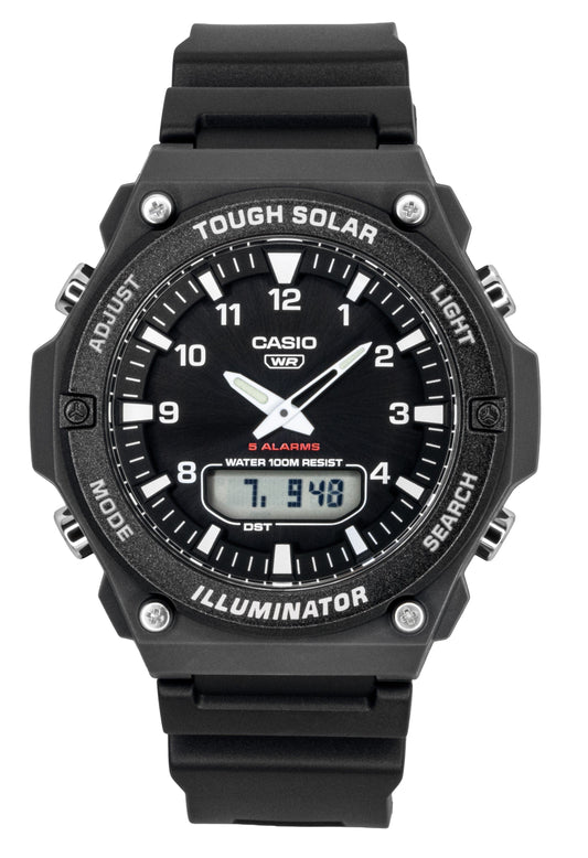 Casio Analog Digital Resin Strap Schwarzes Zifferblatt Solar AQ-S820W-1AV 100M Herrenuhr