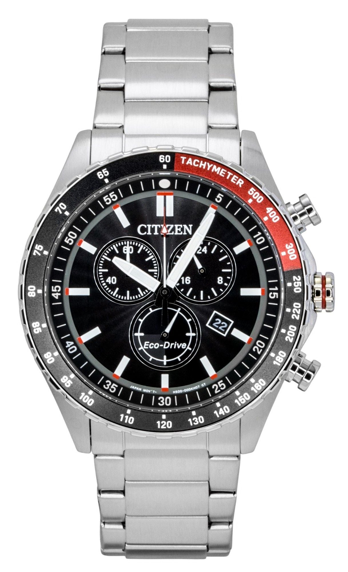 Citizen Eco-Drive Chronograph Edelstahl Schwarzes Zifferblatt Solar AT2566-88E 100M Herrenuhr