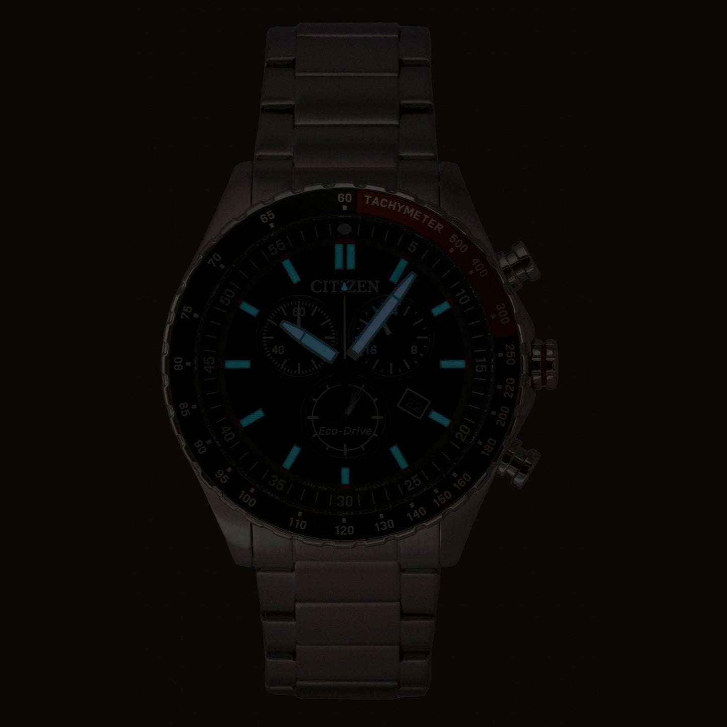Citizen Eco-Drive Chronograph Edelstahl Schwarzes Zifferblatt Solar AT2566-88E 100M Herrenuhr