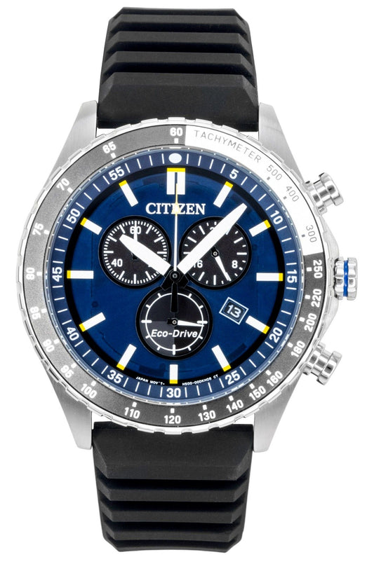 Citizen Eco-Drive Chronograph Silicone Strap Blaues Zifferblatt AT2569-04L 100M Herrenuhr