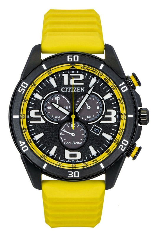 Citizen Brycen Chronograph Silicone Strap Schwarzes Zifferblatt Eco-Drive AT2585-08E 100M Herrenuhr
