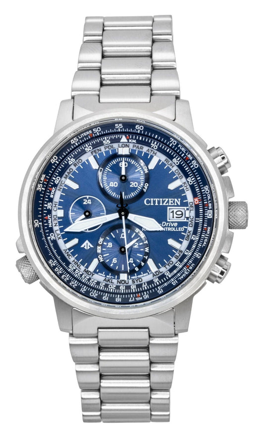 Citizen Promaster Sky Eco-Drive Chronograph Edelstahl Blaues Zifferblatt Taucher AT8300-58L 200M Herrenuhr