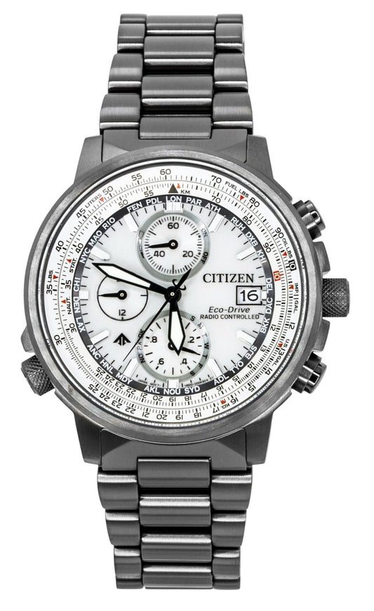 Citizen Promaster Navihawk A-T Chronograph Edelstahl Silberfarbenes Zifferblatt Eco-Drive Taucher AT8304-57A 200M Herrenuhr