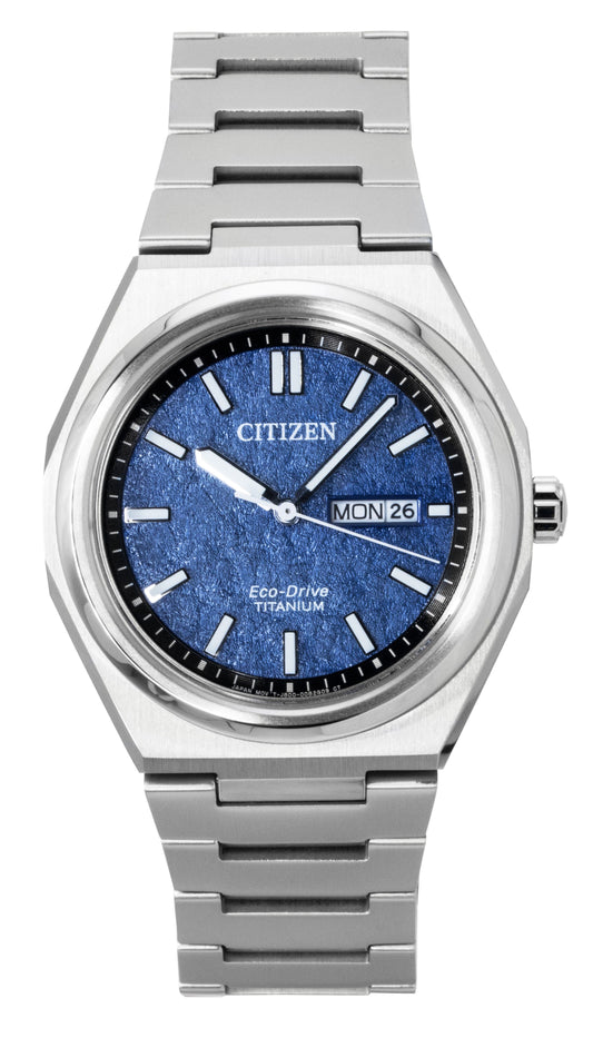 Citizen Zenshin Super Titanium Blaues Zifferblatt Eco-Drive AW0130-85L 100M Herrenuhr