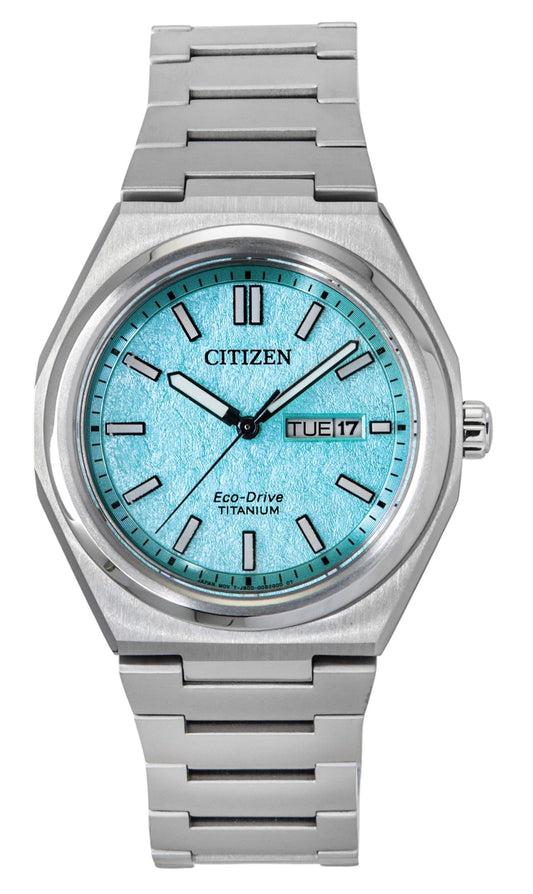Citizen Zenshin Super Titanium Turquoise Dial Eco-Drive AW0130-85M 100M Herrenuhr
