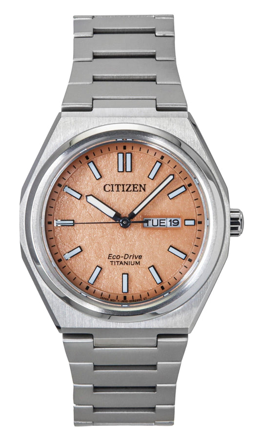Citizen Zenshin Super Titanium Salmon Dial Eco-Drive AW0130-85Z 100M Herrenuhr
