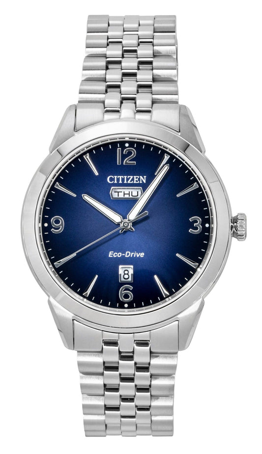 Citizen Rolan Edelstahl Blaues Zifferblatt Eco-Drive AW0150-53L 100M Herrenuhr