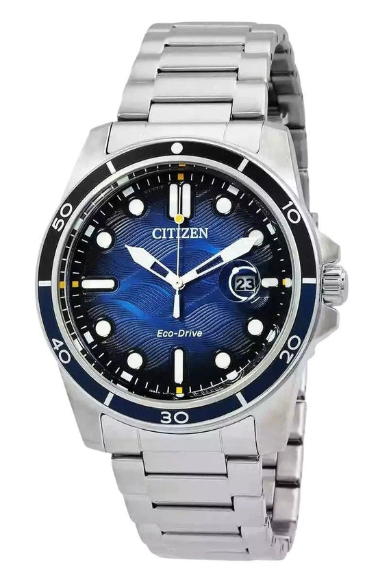 Citizen Marine Edelstahl Blaues Zifferblatt Eco-Drive AW1810-85L 100M Herrenuhr