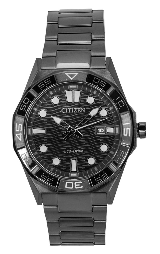 Citizen Brycen Edelstahl Schwarzes Zifferblatt Eco-Drive AW1855-52E 100M Herrenuhr
