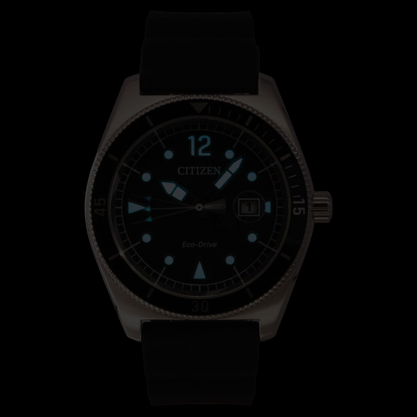Citizen Eco-Drive Black Rubber Strap Schwarzes Zifferblatt Solar AW1889-00E 100M Herrenuhr