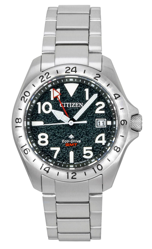 Citizen Promaster GMT Edelstahl Schwarzes Zifferblatt Eco-Drive Taucher BJ7150-50E 200M Herrenuhr