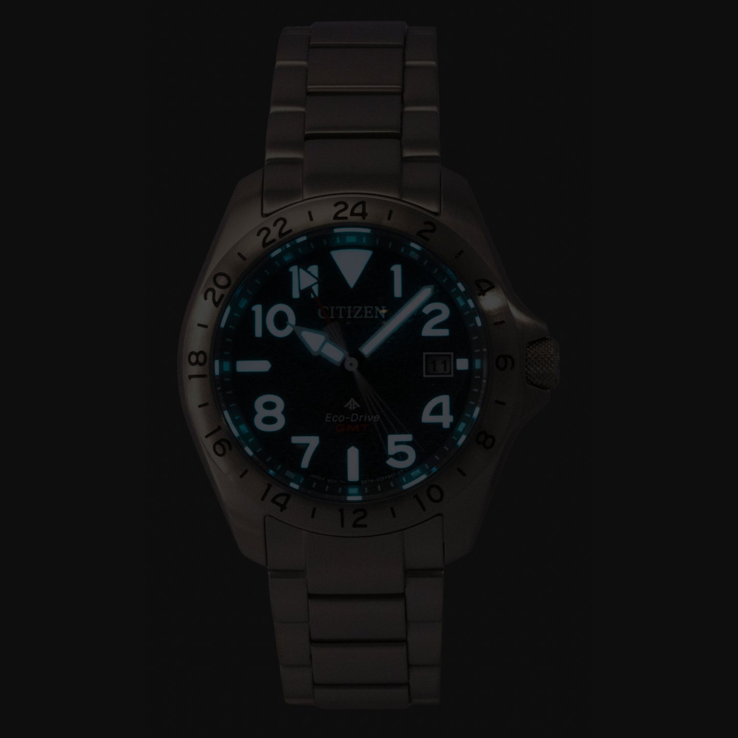 Citizen Promaster GMT Edelstahl Schwarzes Zifferblatt Eco-Drive Taucher BJ7150-50E 200M Herrenuhr