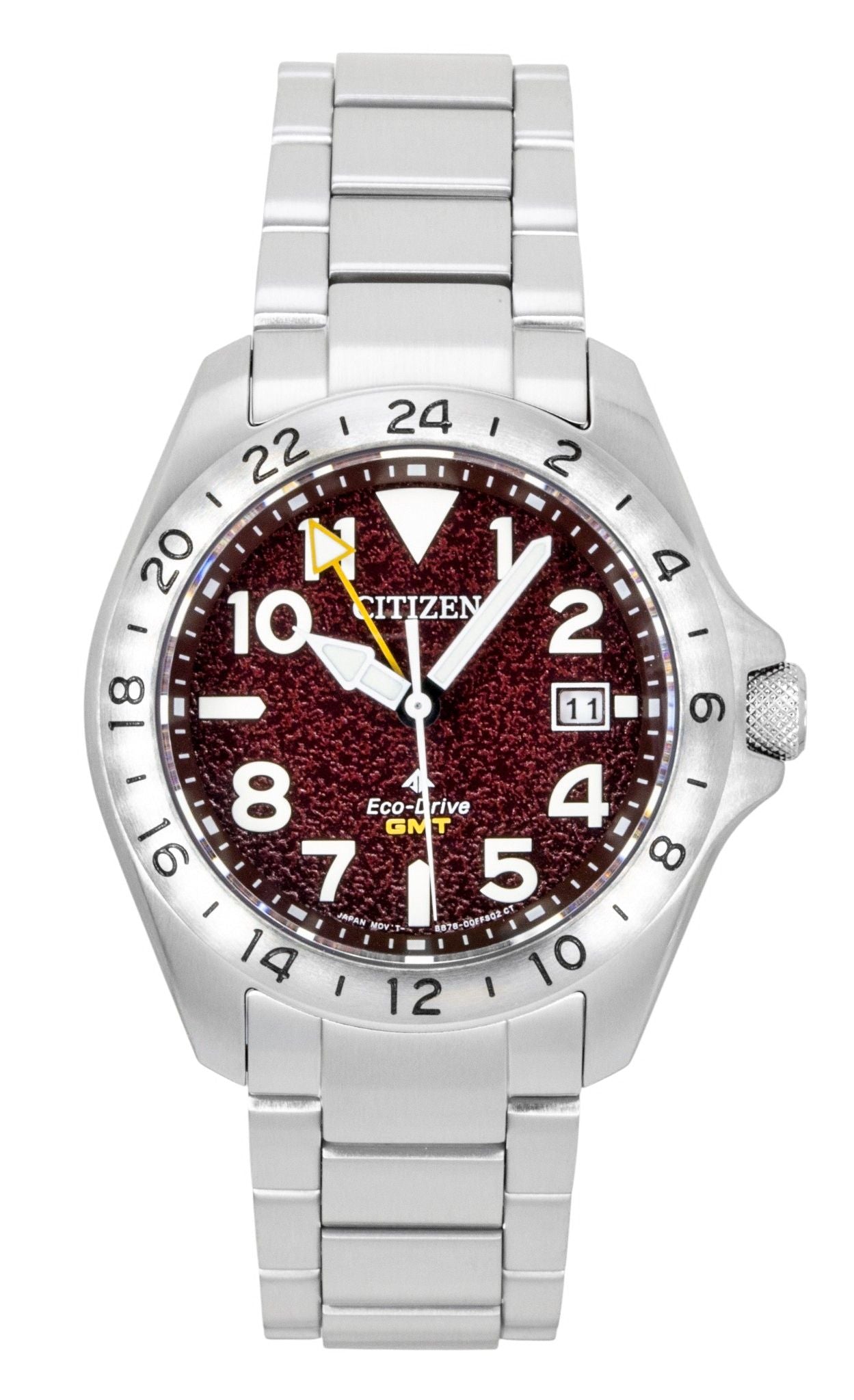 Citizen Promaster Land GMT Analog Edelstahl Red Dial Eco-Drive BJ7150-50W 200M Herrenuhr