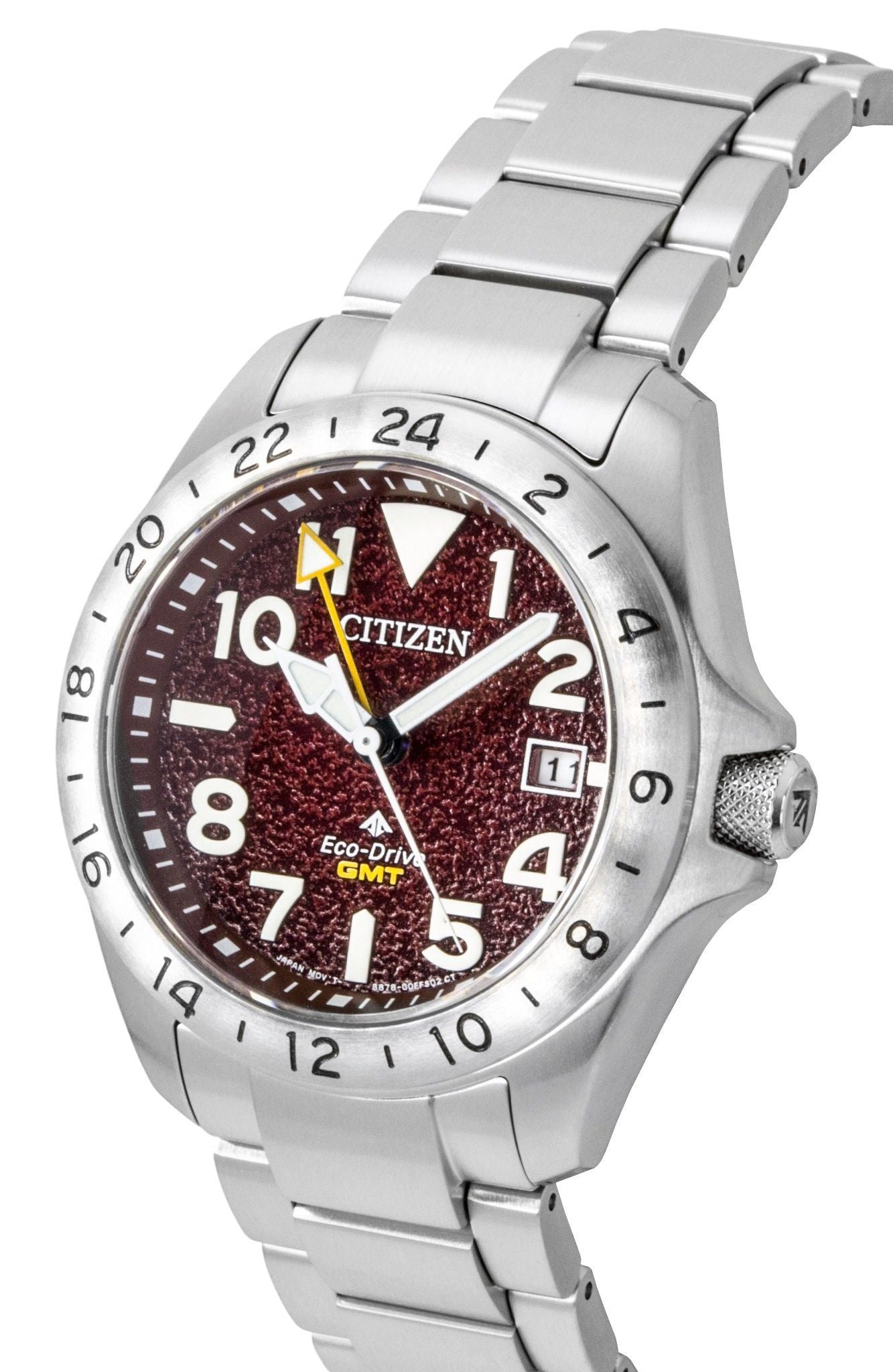 Citizen Promaster Land GMT Analog Edelstahl Red Dial Eco-Drive BJ7150-50W 200M Herrenuhr