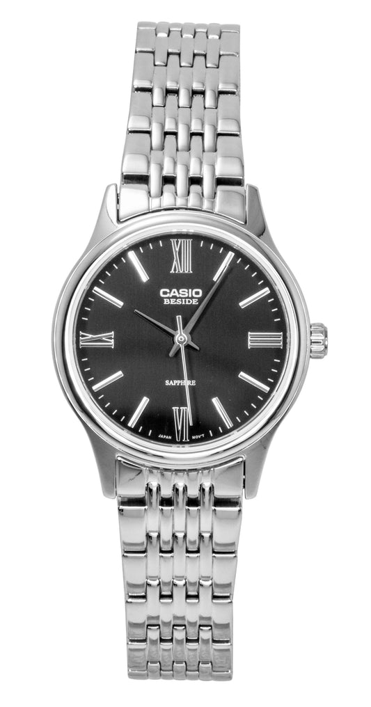 Casio Beside Analog Edelstahl Schwarzes Zifferblatt Quarz BLS-100D-1AV Damenuhr