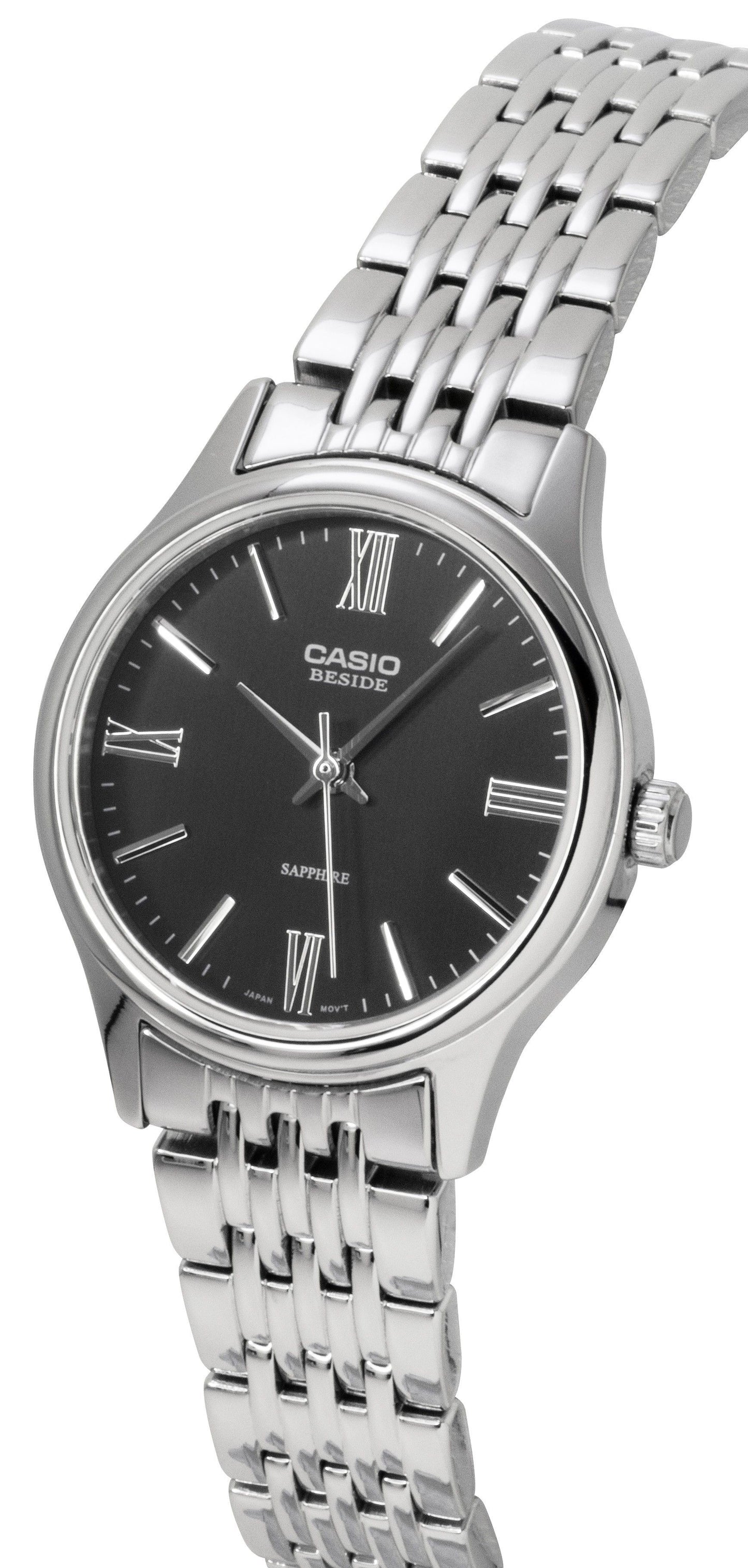 Casio Beside Analog Edelstahl Schwarzes Zifferblatt Quarz BLS-100D-1AV Damenuhr