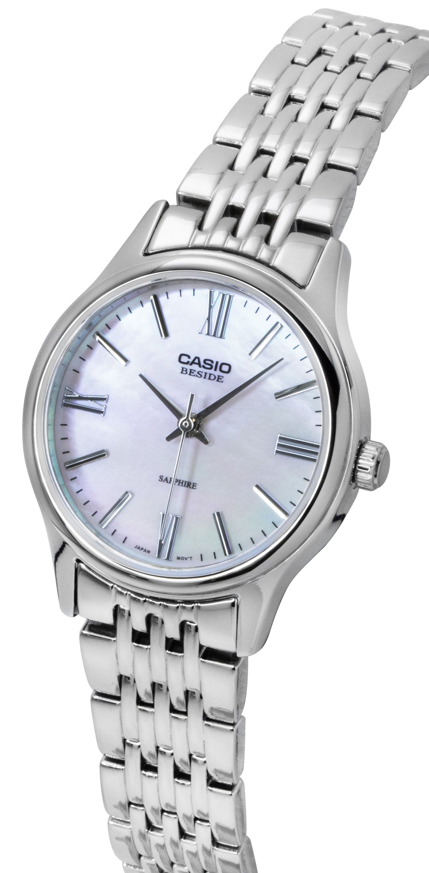 Casio Beside Analog Edelstahl Pink Perlmutt-Zifferblatt Quarz BLS-100DS-4AV Damenuhr