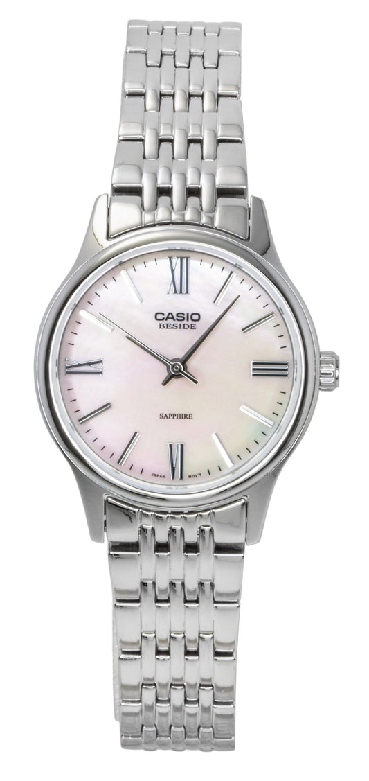 Casio Beside Analog Edelstahl Pink Perlmutt-Zifferblatt Quarz BLS-100DS-4AV Damenuhr
