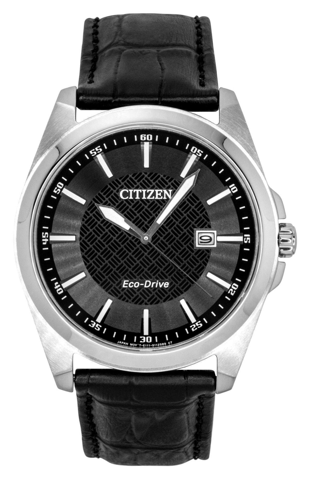 Citizen Eco-Drive Black Lederarmband Schwarzes Zifferblatt Solar BM7108-14E 100M Herrenuhr