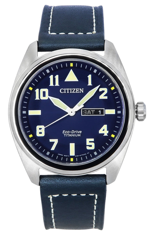 Citizen Eco-Drive Super Titanium Blue Lederarmband Blaues Zifferblatt BM8560-45L 100M Herrenuhr
