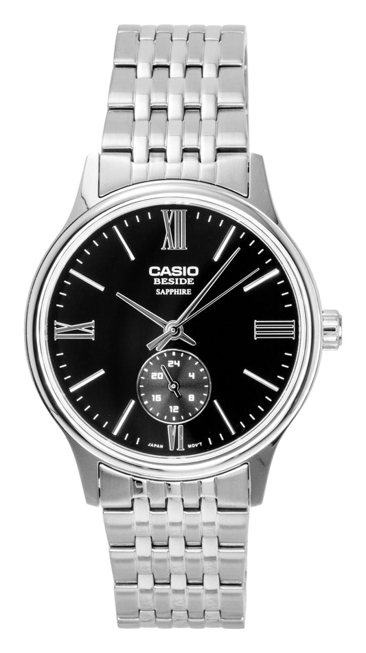 Casio Beside Analog Edelstahl Schwarzes Zifferblatt Quarz BMS-100D-1AV Herrenuhr
