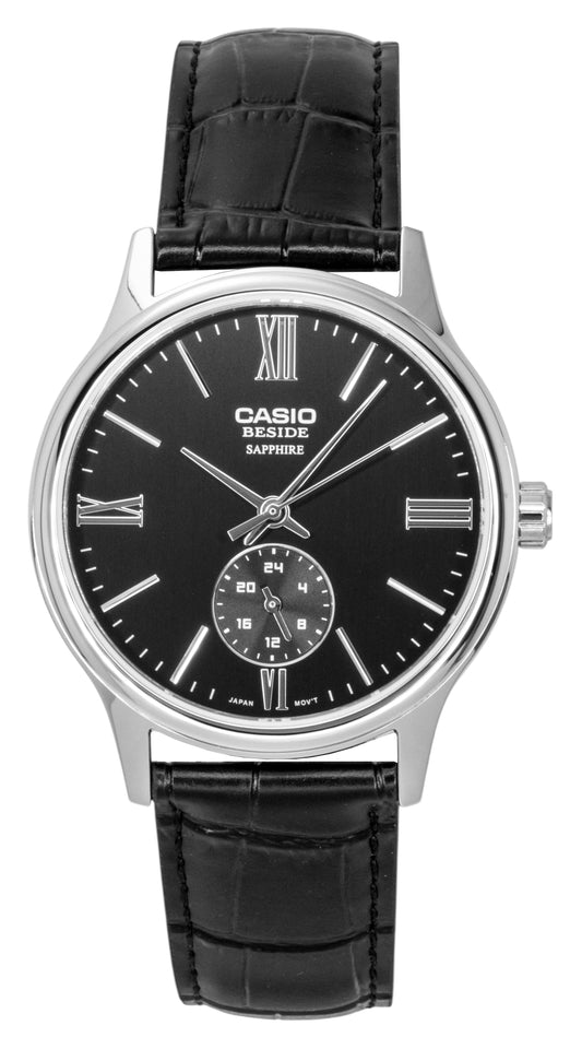 Casio Beside Analog Lederarmband Schwarzes Zifferblatt Quarz BMS-100L-1AV Herrenuhr