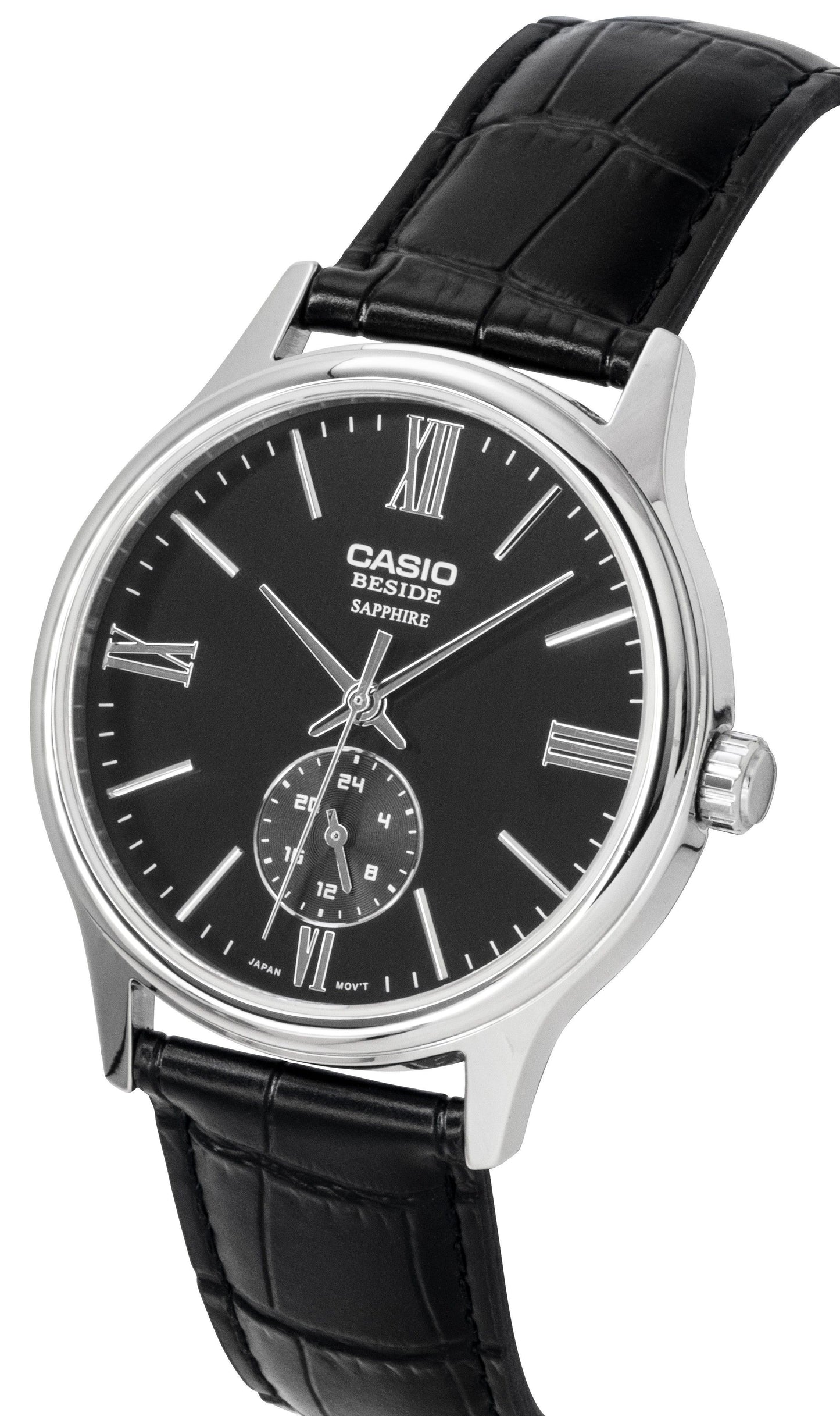 Casio Beside Analog Lederarmband Schwarzes Zifferblatt Quarz BMS-100L-1AV Herrenuhr