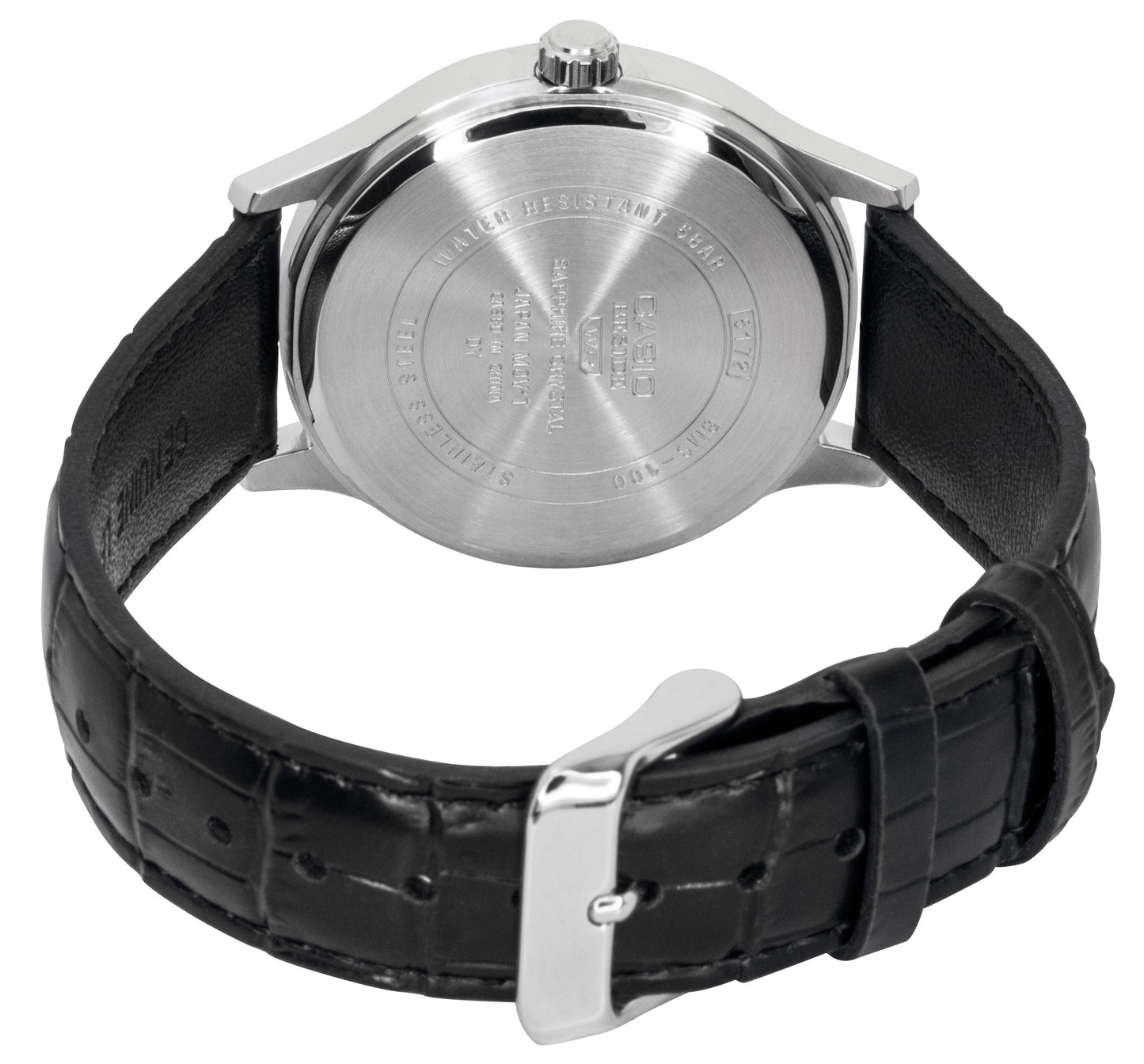 Casio Beside Analog Lederarmband Schwarzes Zifferblatt Quarz BMS-100L-1AV Herrenuhr