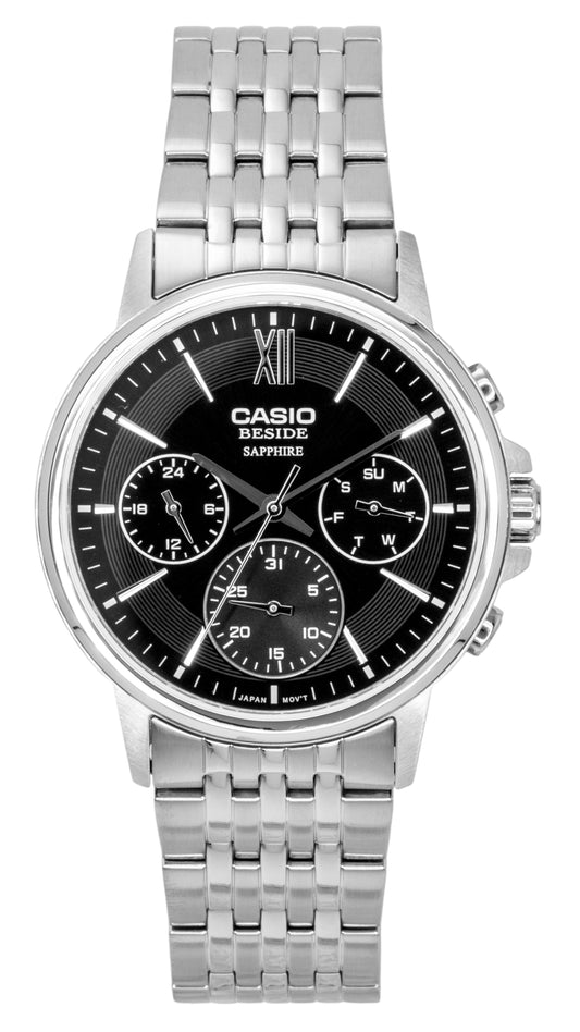 Casio Beside Analog Edelstahl Schwarzes Zifferblatt Quarz BMS-300D-1AV Herrenuhr