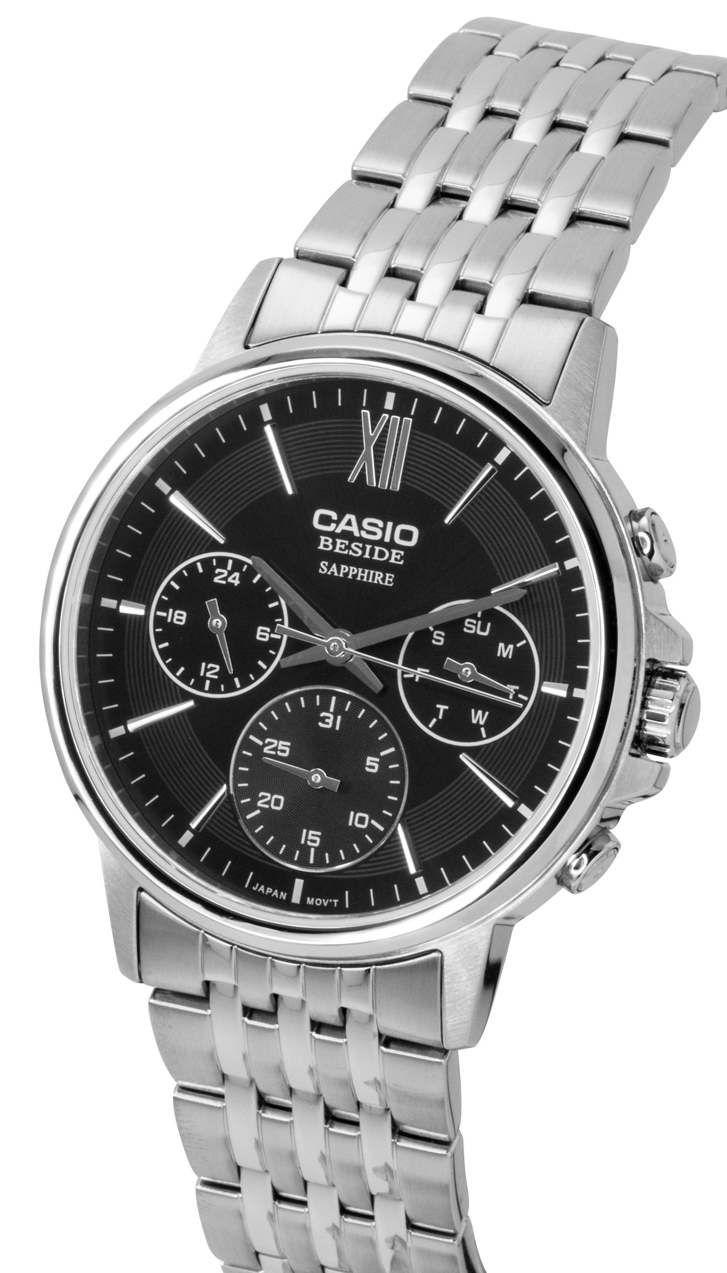 Casio Beside Analog Edelstahl Schwarzes Zifferblatt Quarz BMS-300D-1AV Herrenuhr