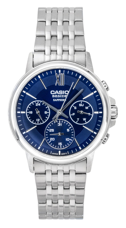 Casio Beside Analog Edelstahl Blaues Zifferblatt Quarz BMS-300D-2AV Herrenuhr