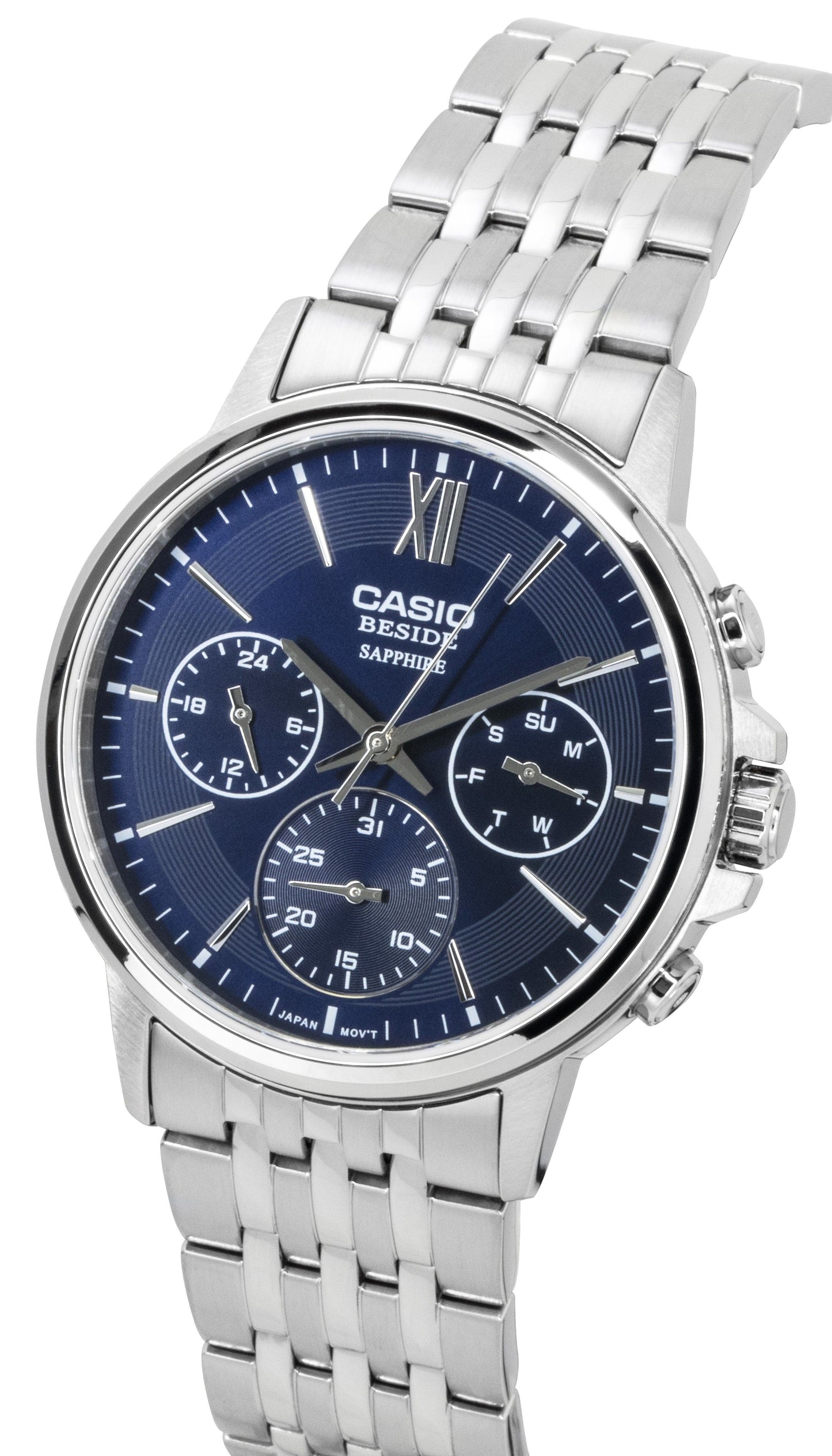 Casio Beside Analog Edelstahl Blaues Zifferblatt Quarz BMS-300D-2AV Herrenuhr