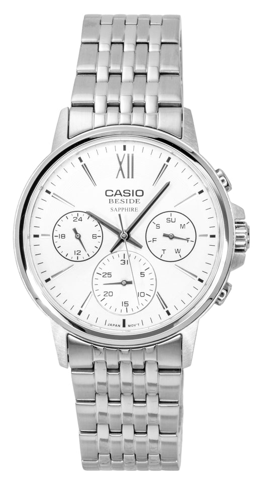 Casio Beside Analog Edelstahl Silberfarbenes Zifferblatt Quarz BMS-300D-7AV Herrenuhr