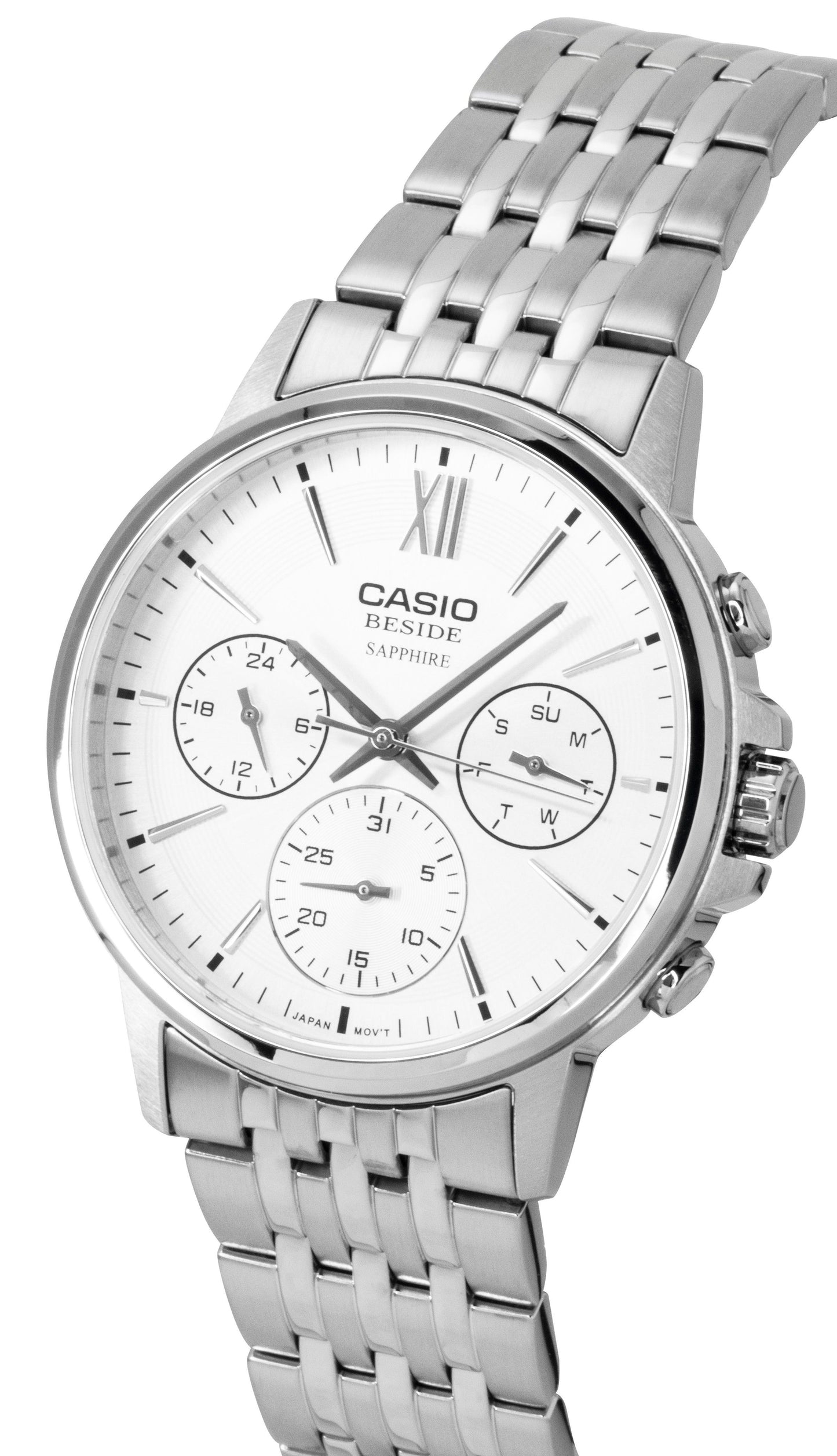 Casio Beside Analog Edelstahl Silberfarbenes Zifferblatt Quarz BMS-300D-7AV Herrenuhr