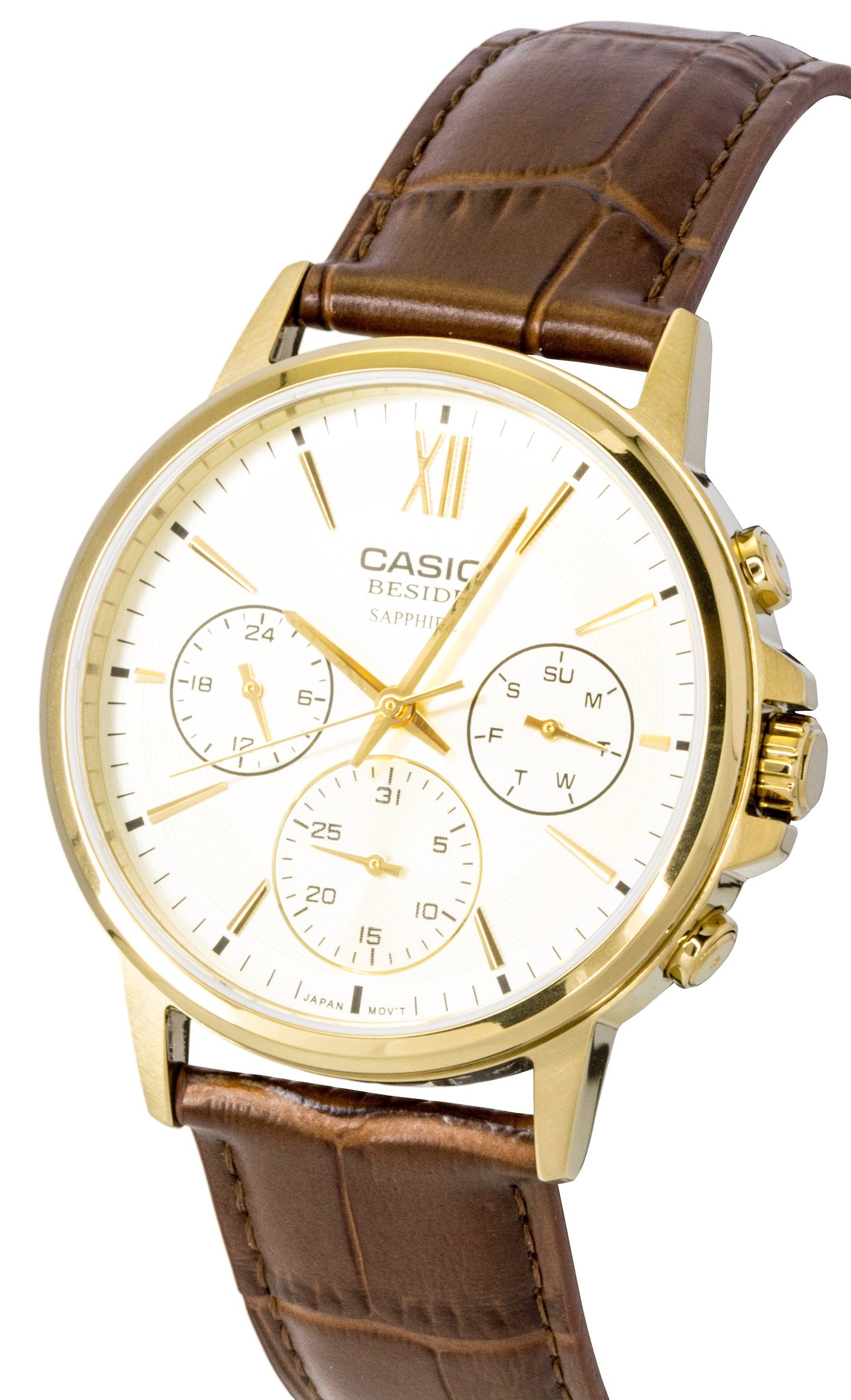 Casio Beside Analog Lederarmband Gold Dial Quarz BMS-300GL-5AV Herrenuhr