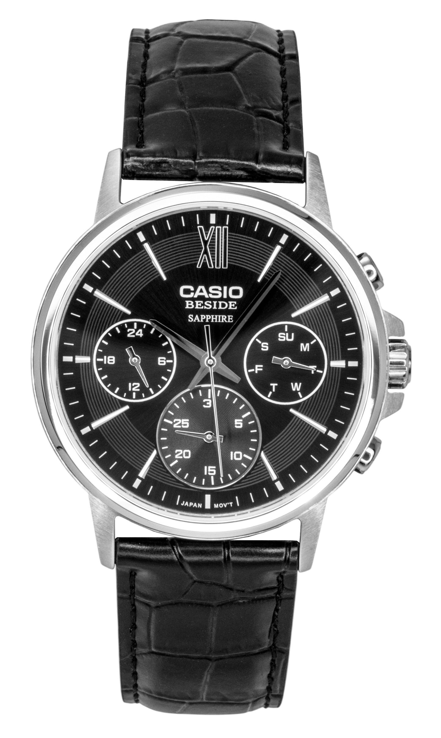 Casio Beside Analog Lederarmband Schwarzes Zifferblatt Quarz BMS-300L-1AV Herrenuhr