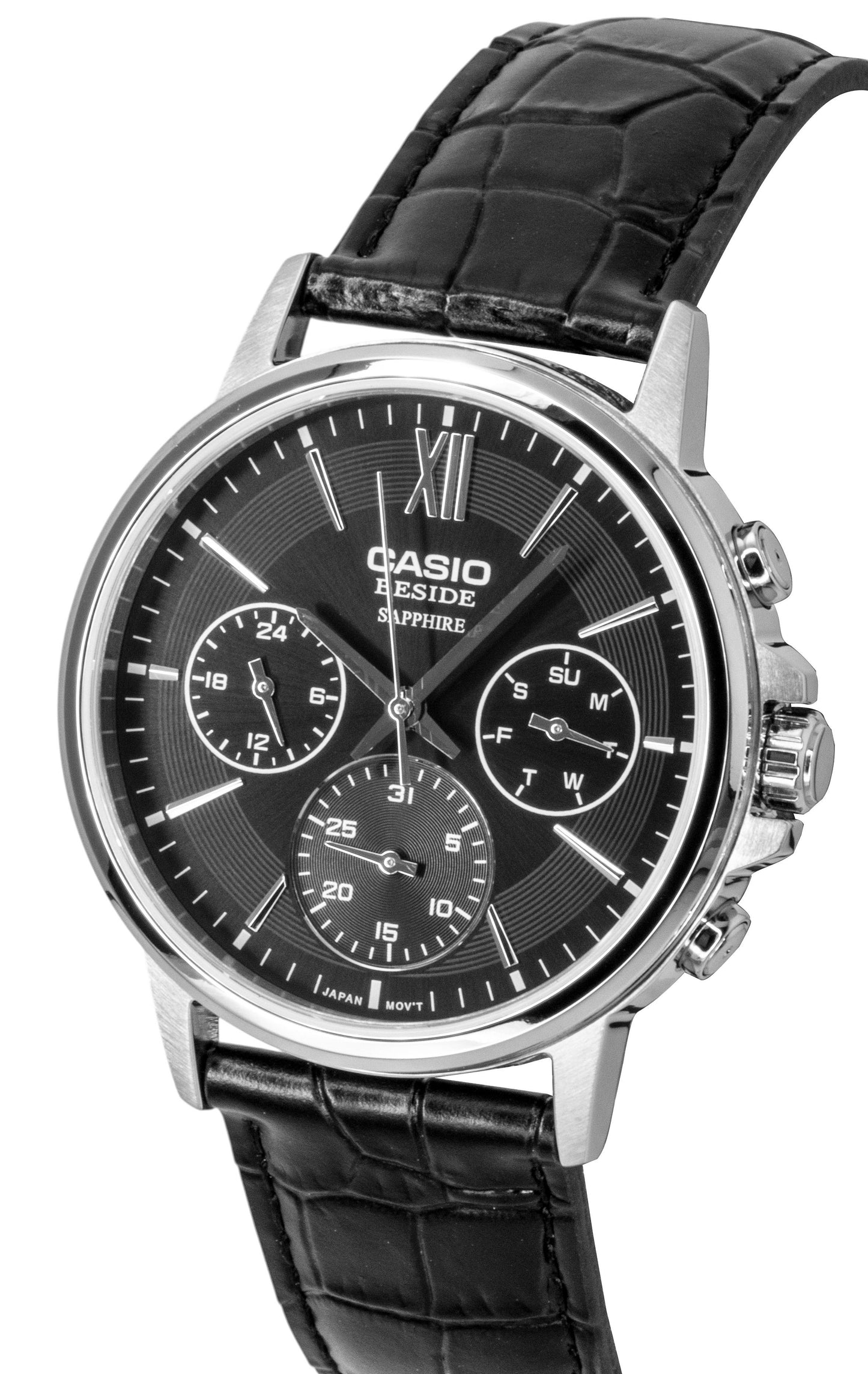 Casio Beside Analog Lederarmband Schwarzes Zifferblatt Quarz BMS-300L-1AV Herrenuhr