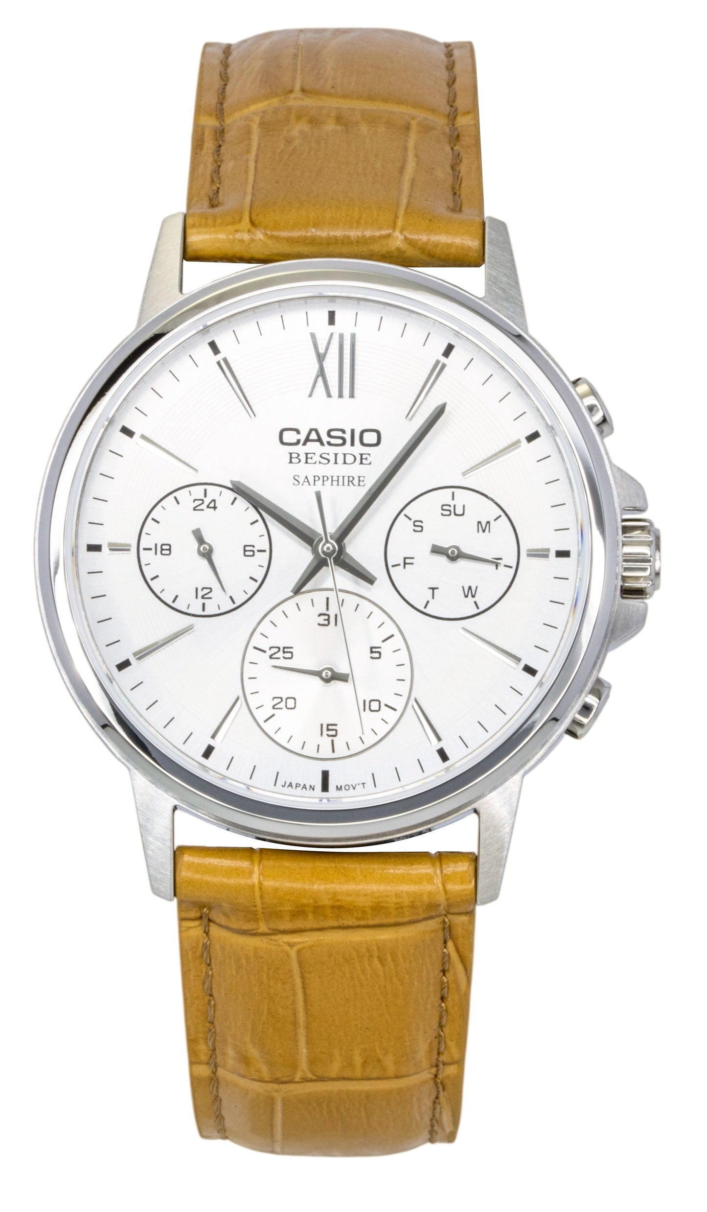 Casio Beside Analog Lederarmband Silberfarbenes Zifferblatt Quarz BMS-300L-5AV Herrenuhr