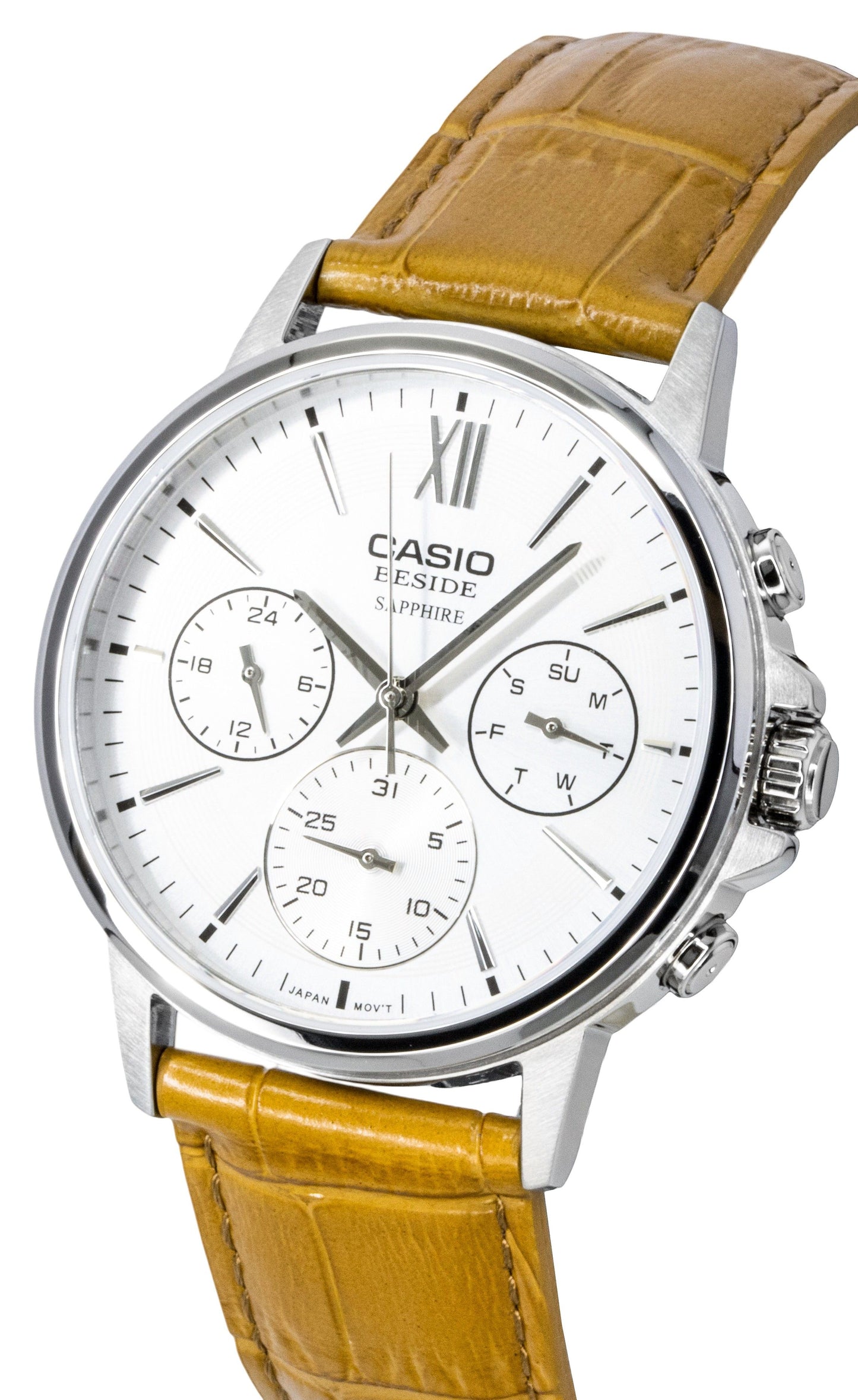 Casio Beside Analog Lederarmband Silberfarbenes Zifferblatt Quarz BMS-300L-5AV Herrenuhr