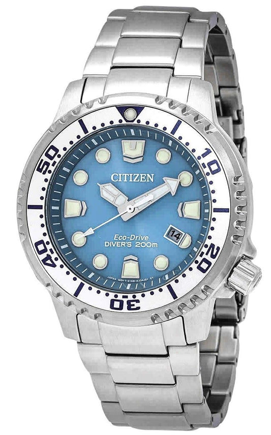 Citizen Promaster Dive Edelstahl Light Blaues Zifferblatt Eco-Drive Taucher BN0165-55L 200M Herrenuhr