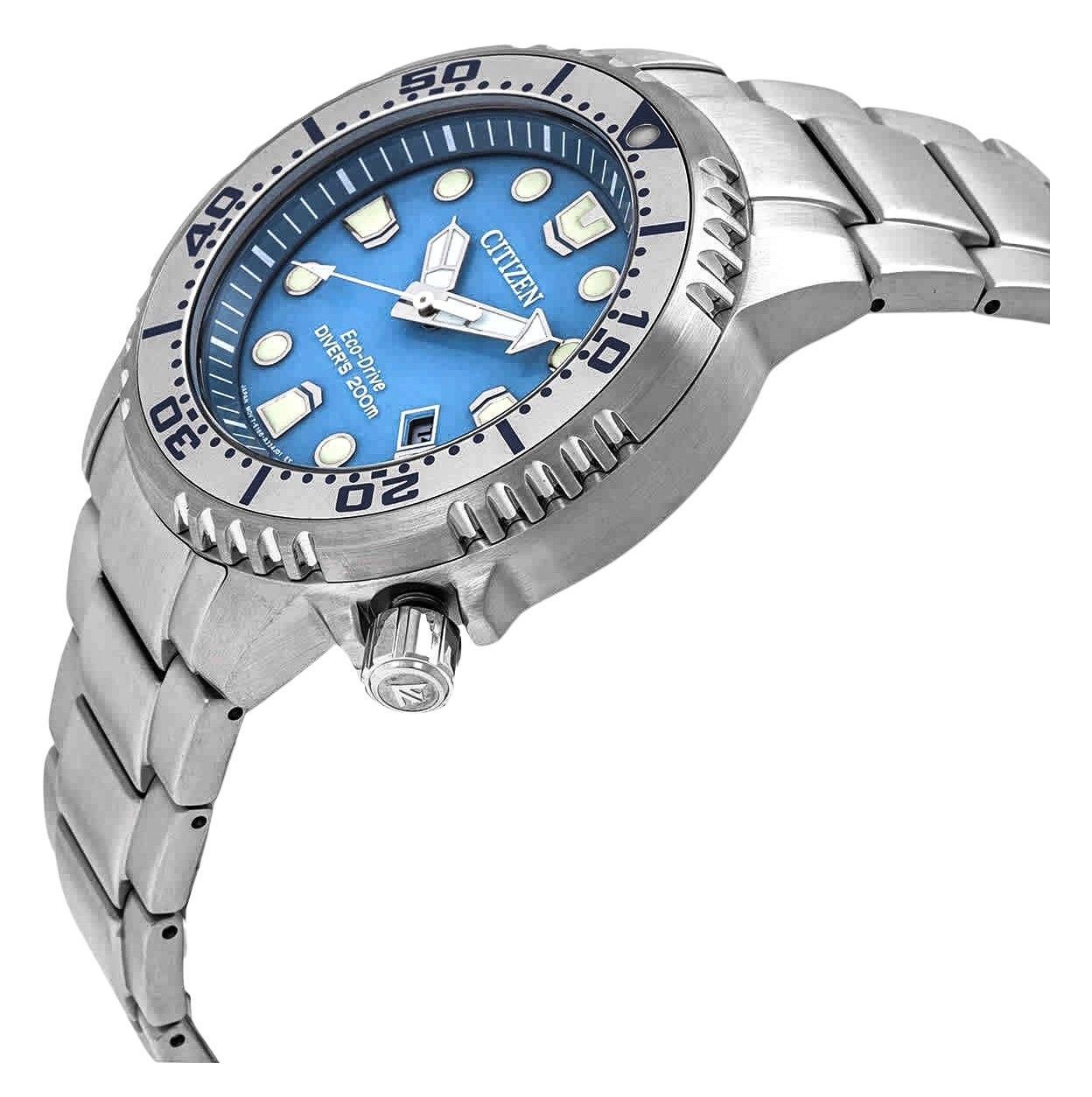 Citizen Promaster Dive Edelstahl Light Blaues Zifferblatt Eco-Drive Taucher BN0165-55L 200M Herrenuhr