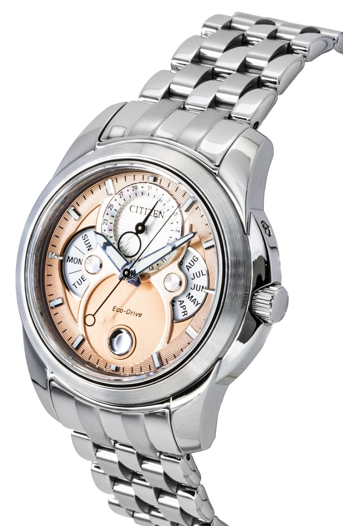 Citizen Calendrier Moon Phase Edelstahl Salmon Dial Eco-Drive BU0080-52X 100M Herrenuhr