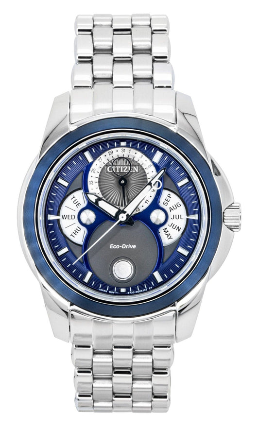 Citizen Calendrier Moon Phase Edelstahl Blaues Zifferblatt Eco-Drive BU0088-51H 100M Herrenuhr