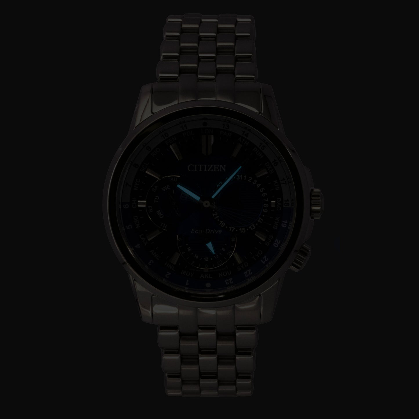 Citizen Calendrier Weltzeit Edelstahl Blaues Zifferblatt Eco-Drive BU2021-51L 100M Herrenuhr
