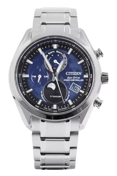 Citizen Tsuku-yomi Chronograph Moon Phase Super Titanium Blaues Zifferblatt Eco-Drive BY1010-81L 100M Herrenuhr