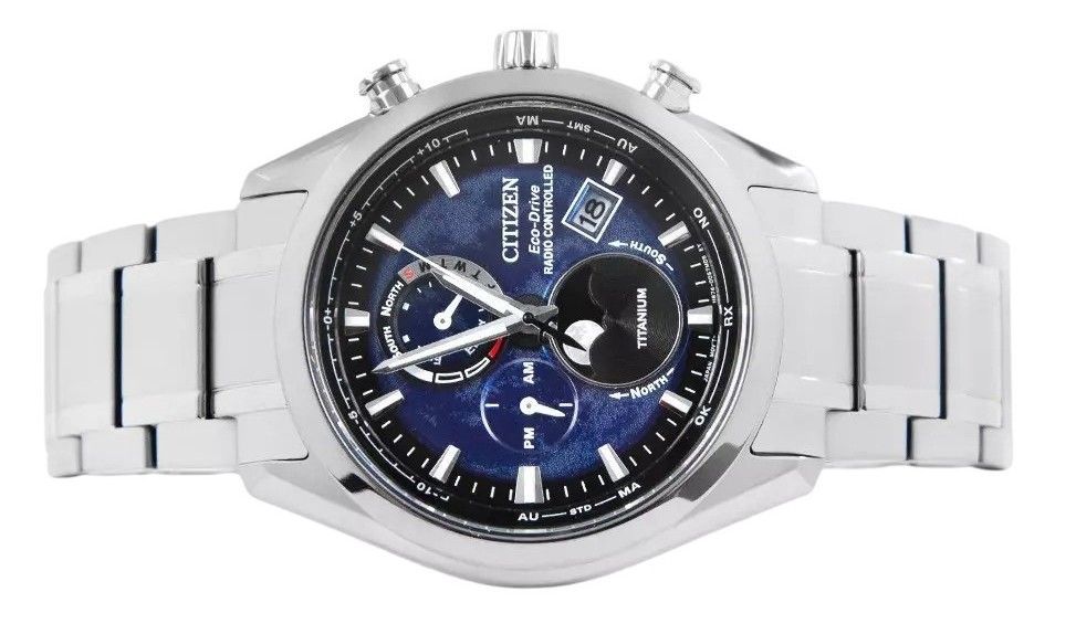 Citizen Tsuku-yomi Chronograph Moon Phase Super Titanium Blaues Zifferblatt Eco-Drive BY1010-81L 100M Herrenuhr